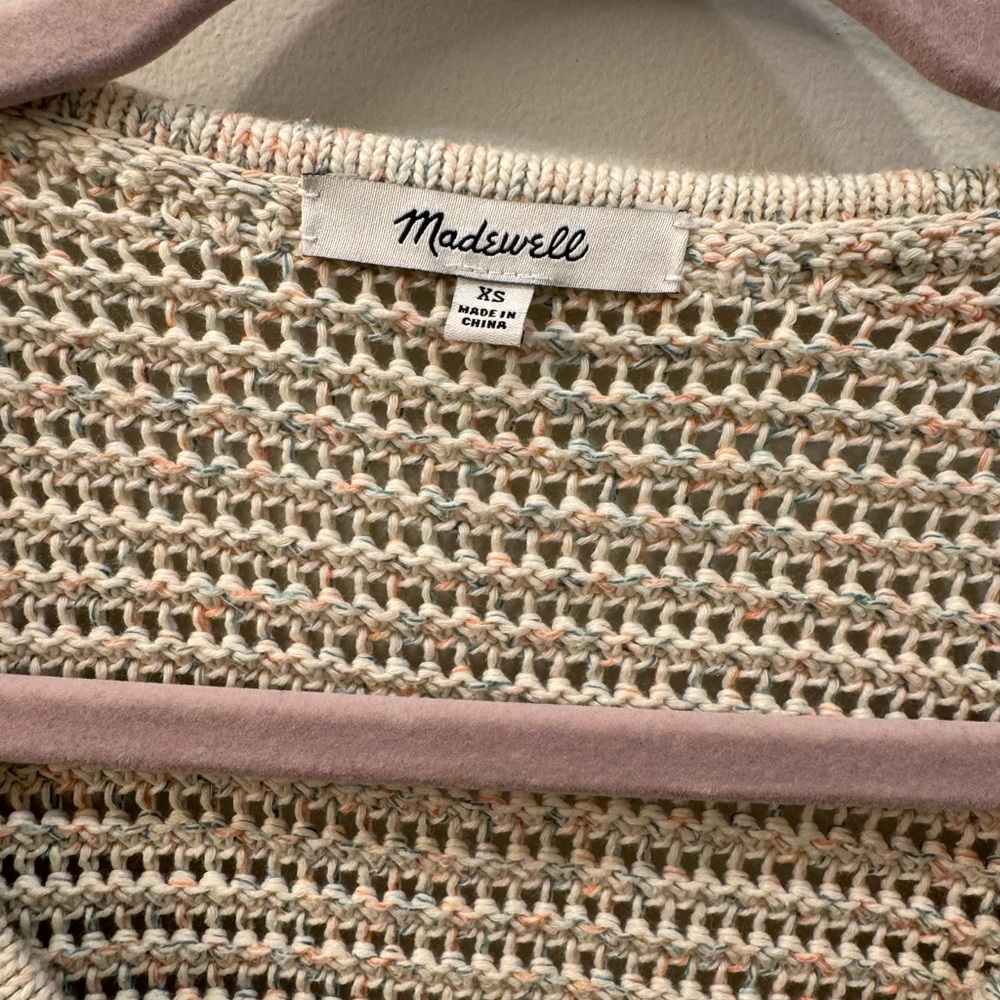 Madewell Women's Cream Speckled V-Neck Knit Crop Sweater - Picture 3 of 5